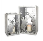 Laterne Windlicht "Frohe Weihnachten" mit Hirsch (2er Set) aus Metall 37 + 26 cm