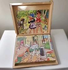 Antique Children's Wooden Block Jigsaw Puzzles 6 Total 1950