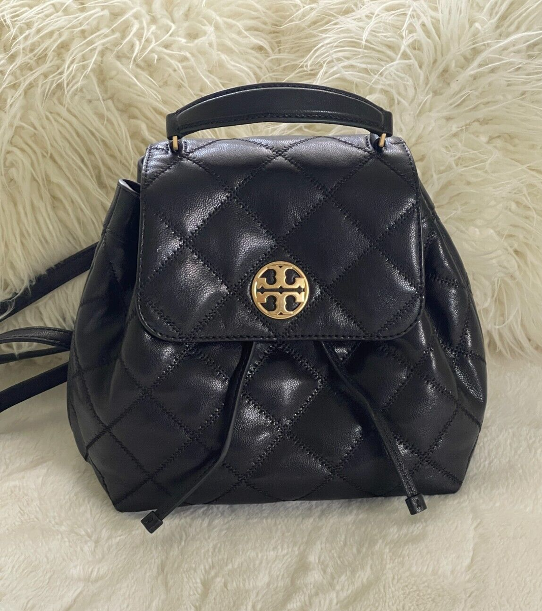 NWOT Tory Burch Willa Leather Quilted Backpack Black Gold
