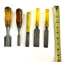 Vintage Set of 5 Stanley + Temp Tool Wood Chisels - Made In USA