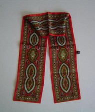 Vtg Red Gold Patterned Acetate Twill Scarf Hand Printed 41"Long Reversible Japan