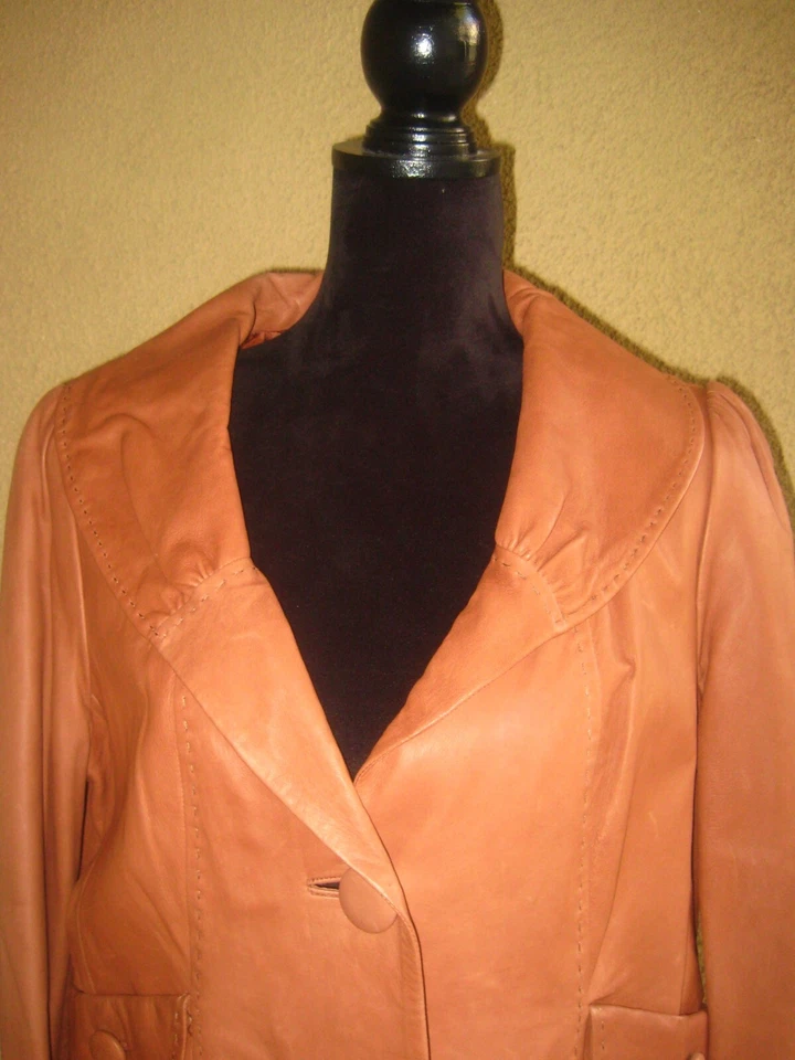 Classiques Entier cuero tostado manga 3/4 bolsillos chal cuello forrado chaqueta L Foto 2 de 4