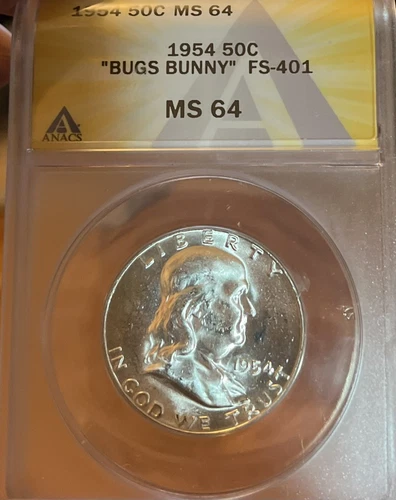 1954 “BUGS BUNNY” ANACS MS64 Franklin Silver Half Dollar