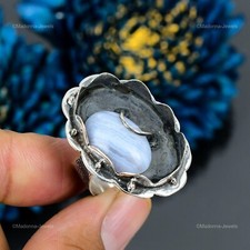Gift For Women Multi Stone Adjustable Ring 925 Silver Natural Blue Lace Agate