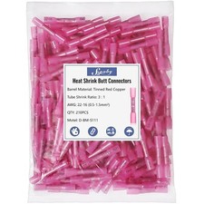 Heat Shrink Butt Wire Connectors, 210Pcs 22-16 Awg Red Insulated Waterpro