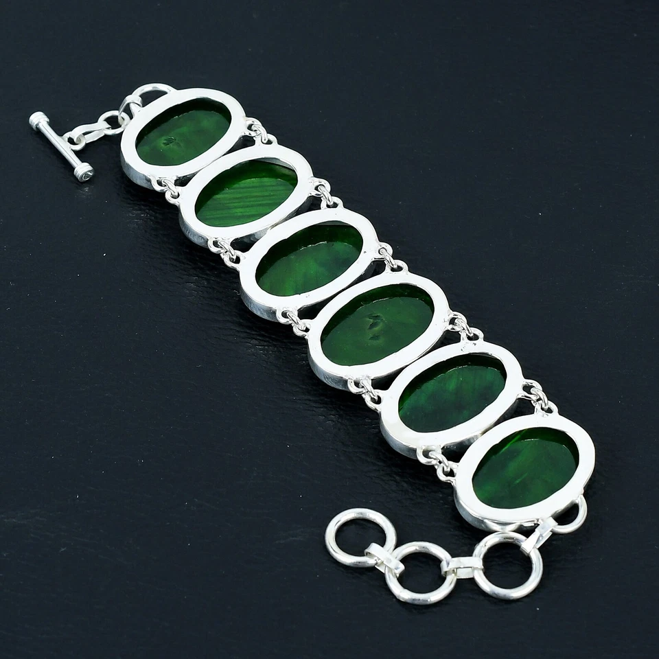 Pulseira de prata esterlina 925 verde labradorita feita à mão - Imagem 4 de 4