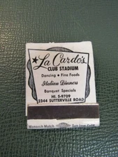 Matchbook - La Cardo's Club Stadium Italian Restaurant Sacramento CA FULL