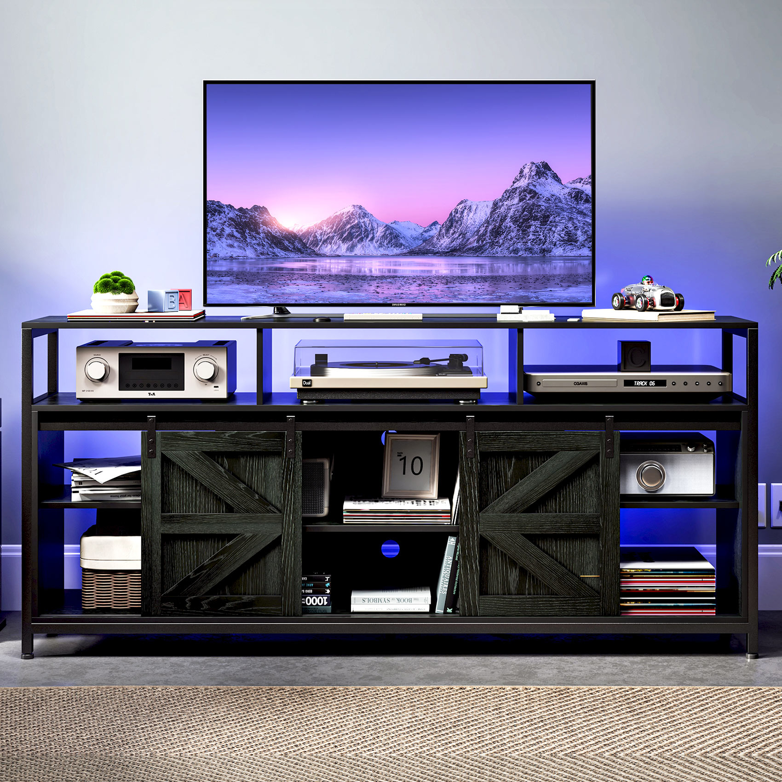 Cabinet With Power Station 70" Tv Entertainment Center Conso