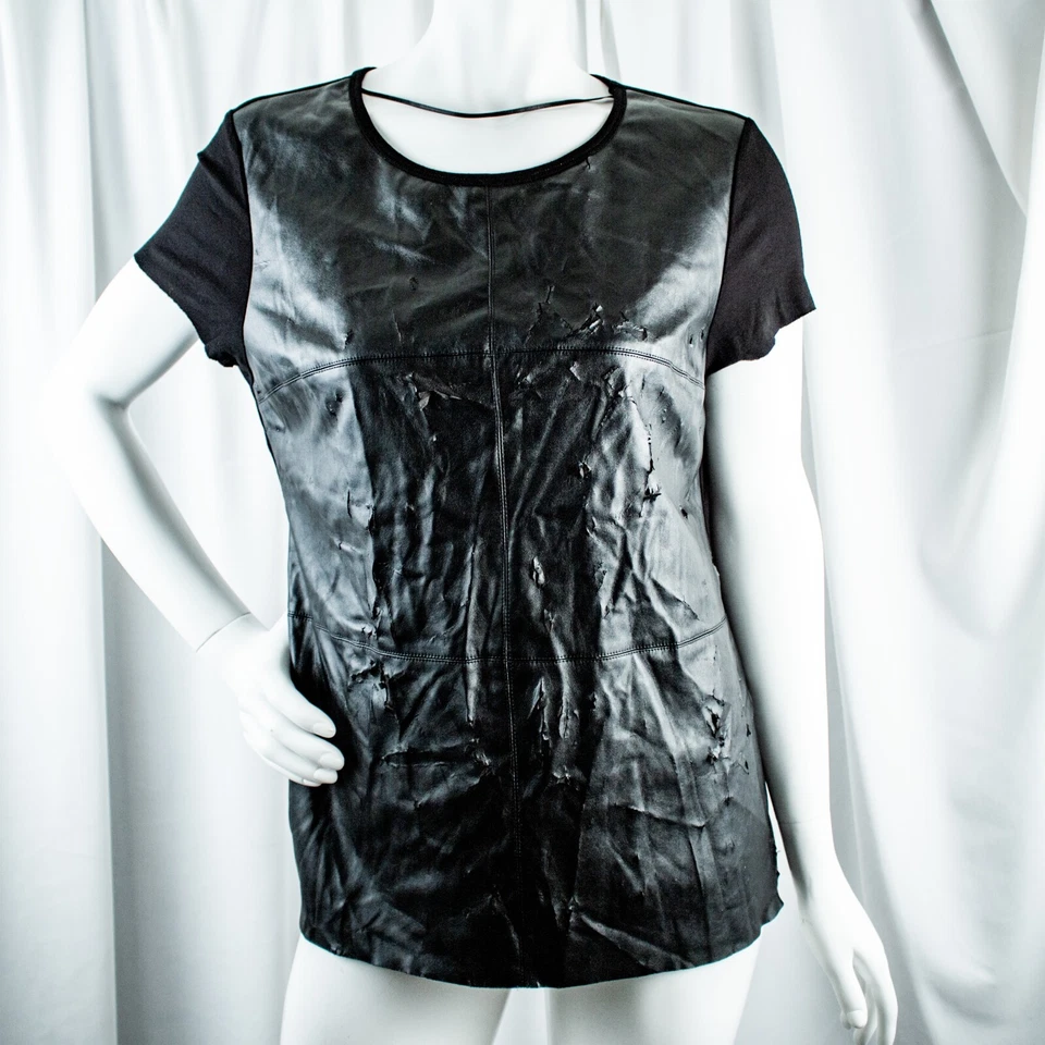 VINCE CAMUTO New Black Leather Women Top Size L - Image 4 of 4