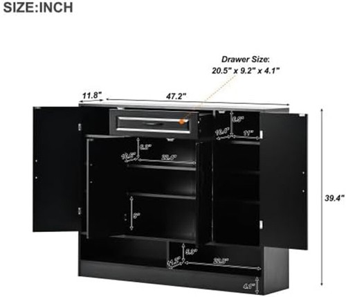 Sleek and Modern Cabinet with Adjustable Shelves, Black - Picture 2 of 7