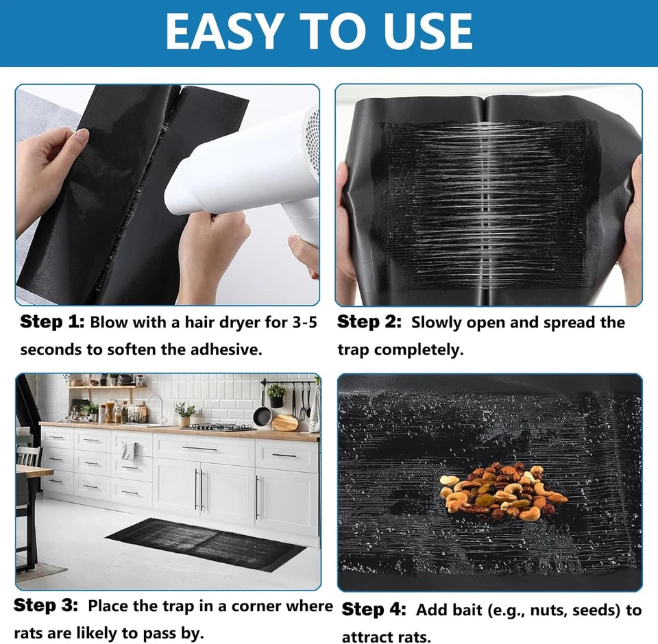 Paquete de 4 trampas de pegamento para ratones 24 x 11 pulgadas antideslizantes rata serpiente roedor almohadillas adhesivas mascota Foto 2 de 4