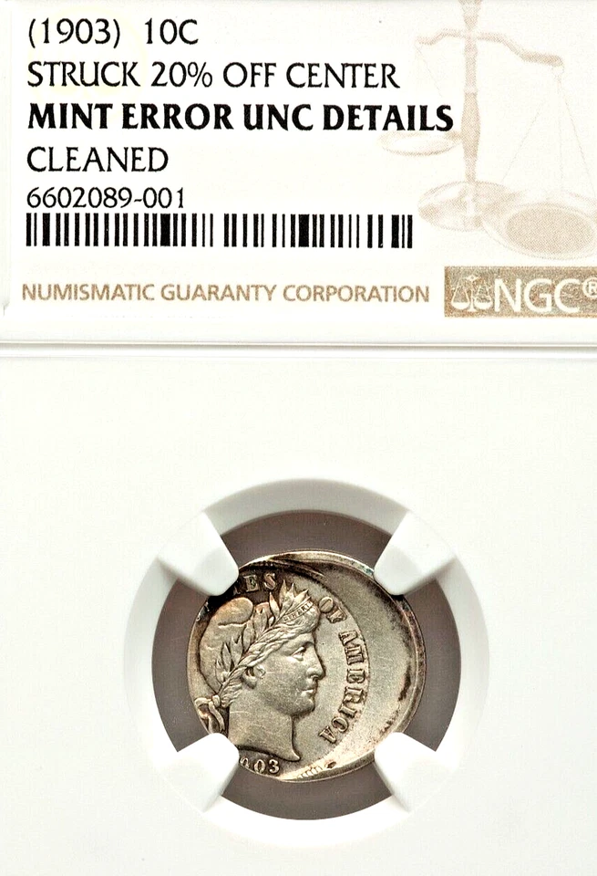 1903 MAJOR OFF CENTER BARBER DIME ERROR NGC UNC! - Image 3 of 3