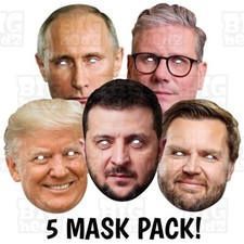 PEACE TALKS 5 Card Face Masks : Donald Trump, Elon Musk, Starmer + &/or Zelensky