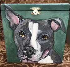 Custom hand painted portrait memorial LARGE Wood box Pet URN PIT bull terrier
