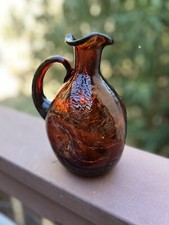 Vintage Brown Pinched Crackle Glass Decanter