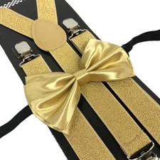 Champagne Gold Suspender and Bow Tie Set Wedding Formal for Men Women (USA)