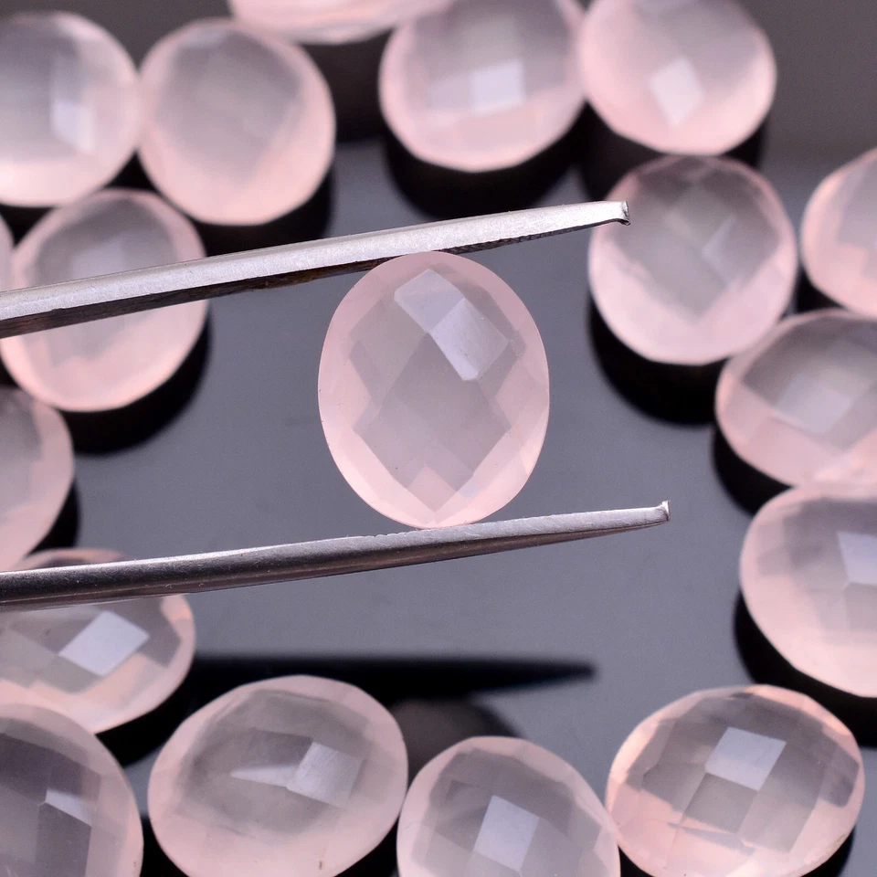Natural Pink Rose Quartz Loose Gemstone 12mmx10mm Oval Briolettes For Jewelry - Image 2 of 4