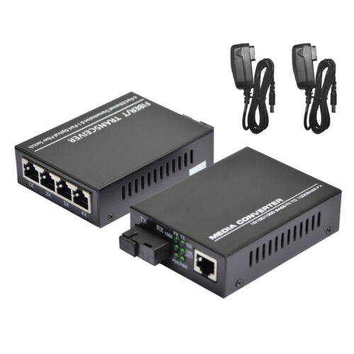 10/100/1000Mbps Single Mode 1&4 RJ45 Ethernet to Fiber Optic Media Converter - Picture 2 of 9
