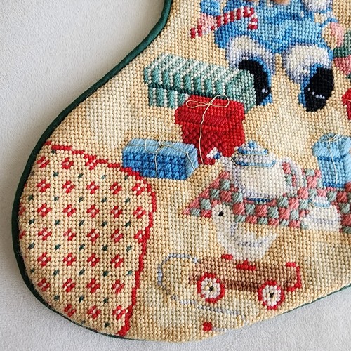 Medias de Navidad vintage hechas a mano a punta de aguja calcetín niños árbol casa nieve - Imagen 8 de 12