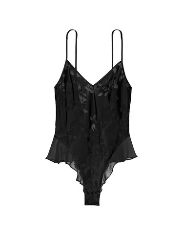 Vintage 80er Victoria's Secret VS Archives schwarz Blumen Spitze Ausbrenner Satin Teddy