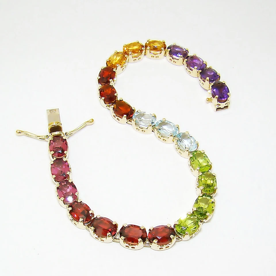 Armband Gold 585er Amethyst Aquamarin Peridot Granat Citrin Spessartin Almandin - Bild 4 von 4