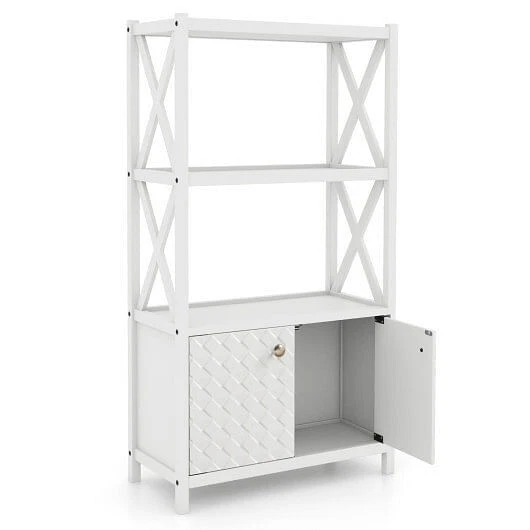 Bathroom Storage Cabinet with Open Shelves and Double Doors-White - Color: White - Image 4 of 4