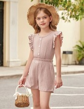 Girls 2-Pc Top  Pull-On Shorts Set Ruffle Sleeve Elastic Waist Size 11-12