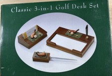 VTG Stationary Golf Desk Set W/ Letter Opener Card Holder Memo Pad