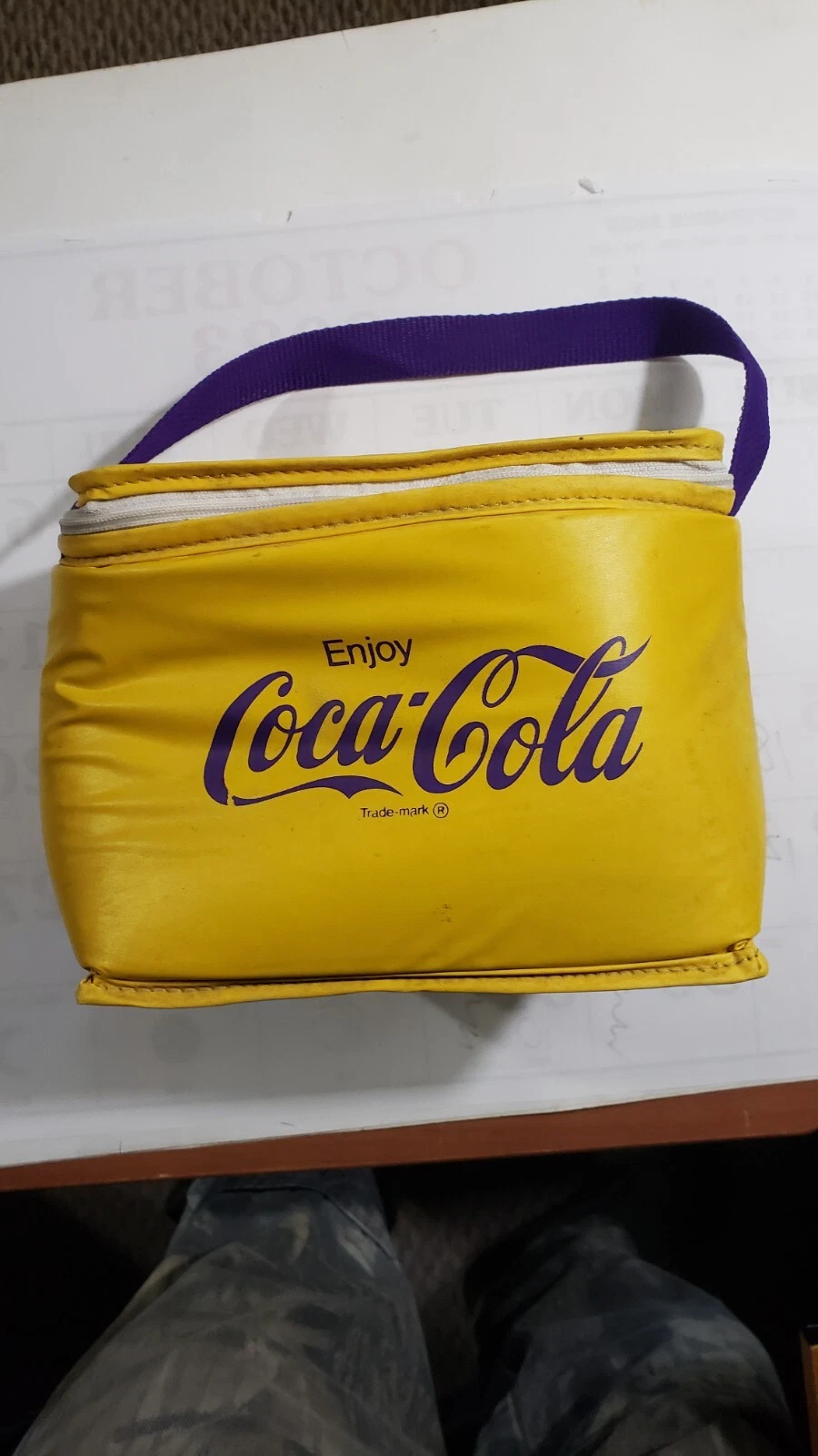VTG Coke Cooler Insulated soft YELLOW Bag Circa 1970 Enjoy coca cola Trademark