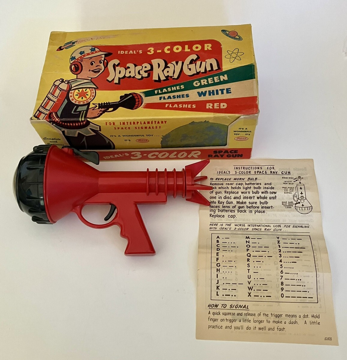 1950's Ideal Space Ray Gun With Box, Red And Black