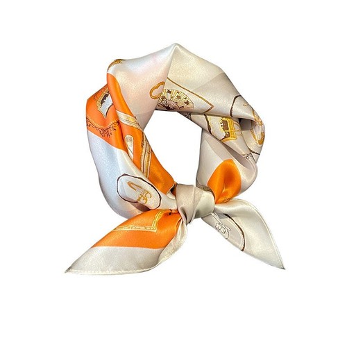 Bufanda pequeña 100 % seda morera pañuelo para mujer naranja blanco 53*53 cm - Imagen 1 de 6