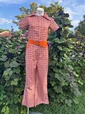 Smiffys Authentic 70s Chic Jumpsuit Costume S Orange Pink Disco Bell