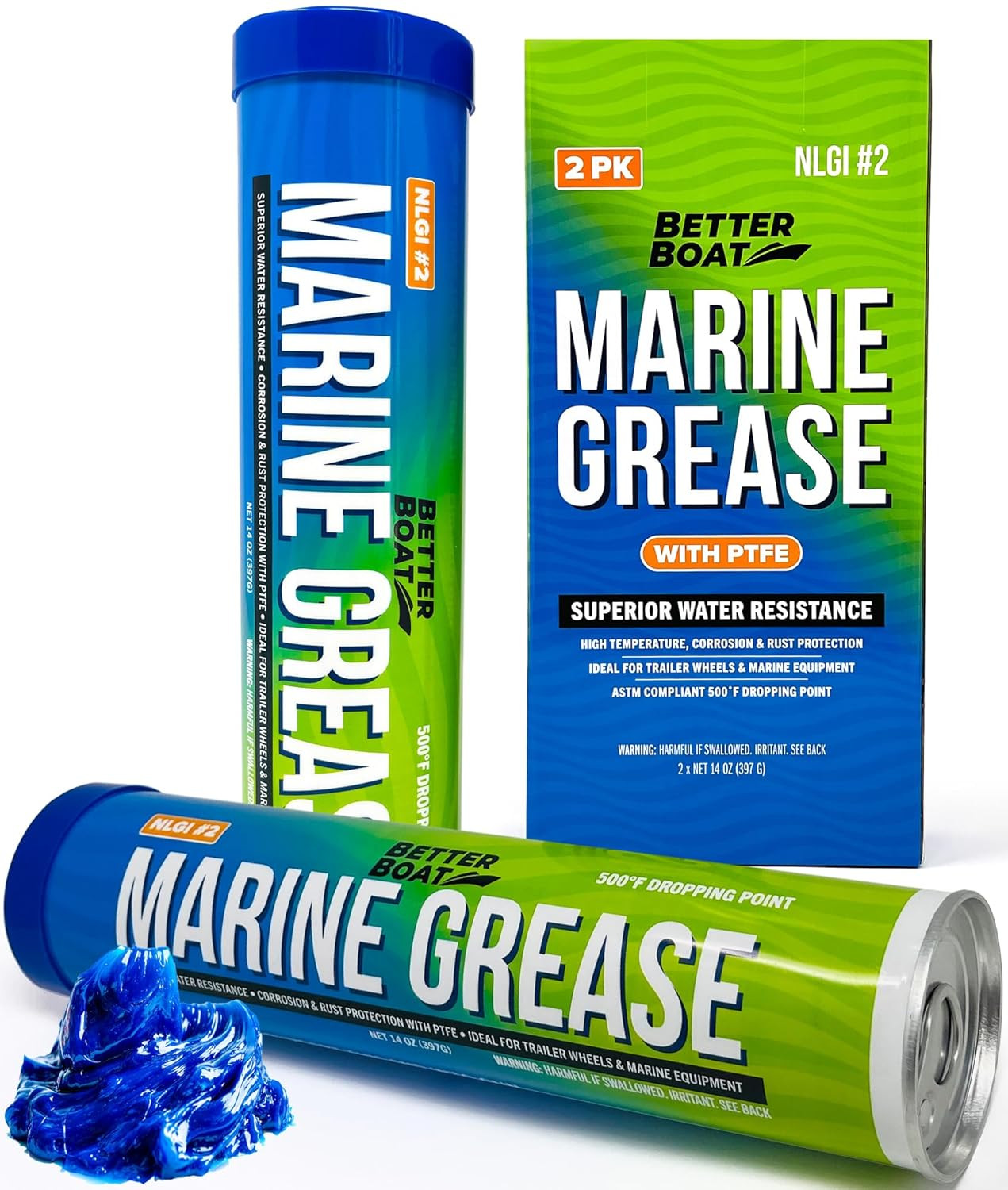 Marine Grease Tube, 2 Pack 14 Oz, Waterproof High Temp Trailer Bearing Lubricant