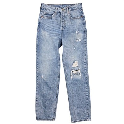 Old Navy Sky-Hi Straight Ripped Jeans Button-Fly Light Blue Women's Size 0