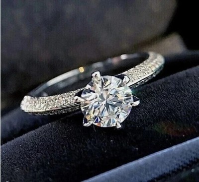 3,00 kt rundgeschliffener Moissanit-Ehering Verlobungsring massiv 14 K Weißgold