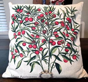 Pottery Barn Winter Cherry Christmas Pillow Insert & Cover Holiday Linen 20 x 20
