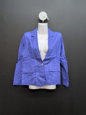 Women's Linen Blend Long Sleeve Blazer Jacket with Pockets Small Blue