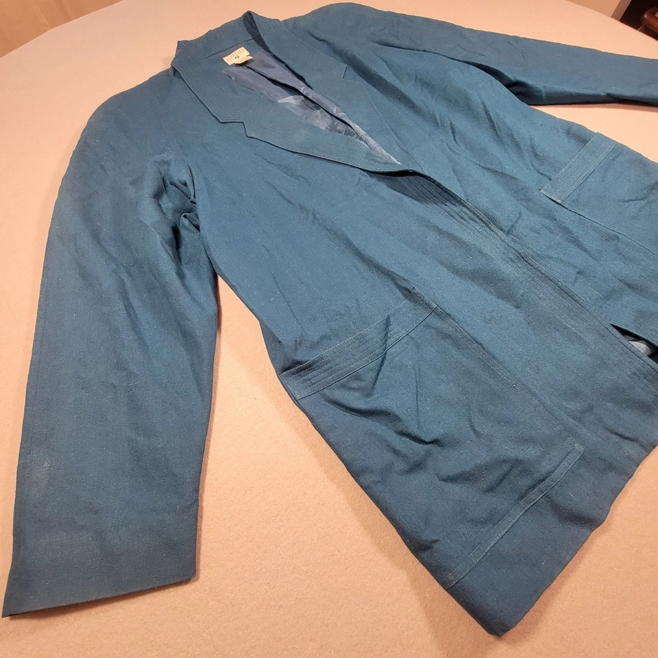 Jaqueta feminina vintage Georgiou 100% seda blazer azul-petróleo tamanho 16 Longline Hong Kong - Imagem 2 de 4