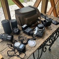 Konica Autoreflex T 35mm SLR Camera Kit with Hexanon F3.2 Plus 2.8 Lens, Bag