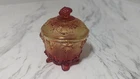 Vtg Jeanette Glass Amberina Covered Footed Candy Dish Grape Pattern Yellow/Red