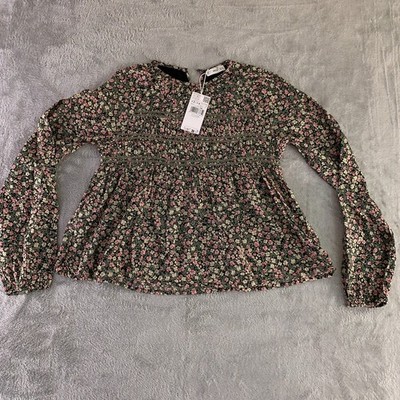 Mango Girls Size 13-14 Colorful Floral Print Long Sleeve Top NWT