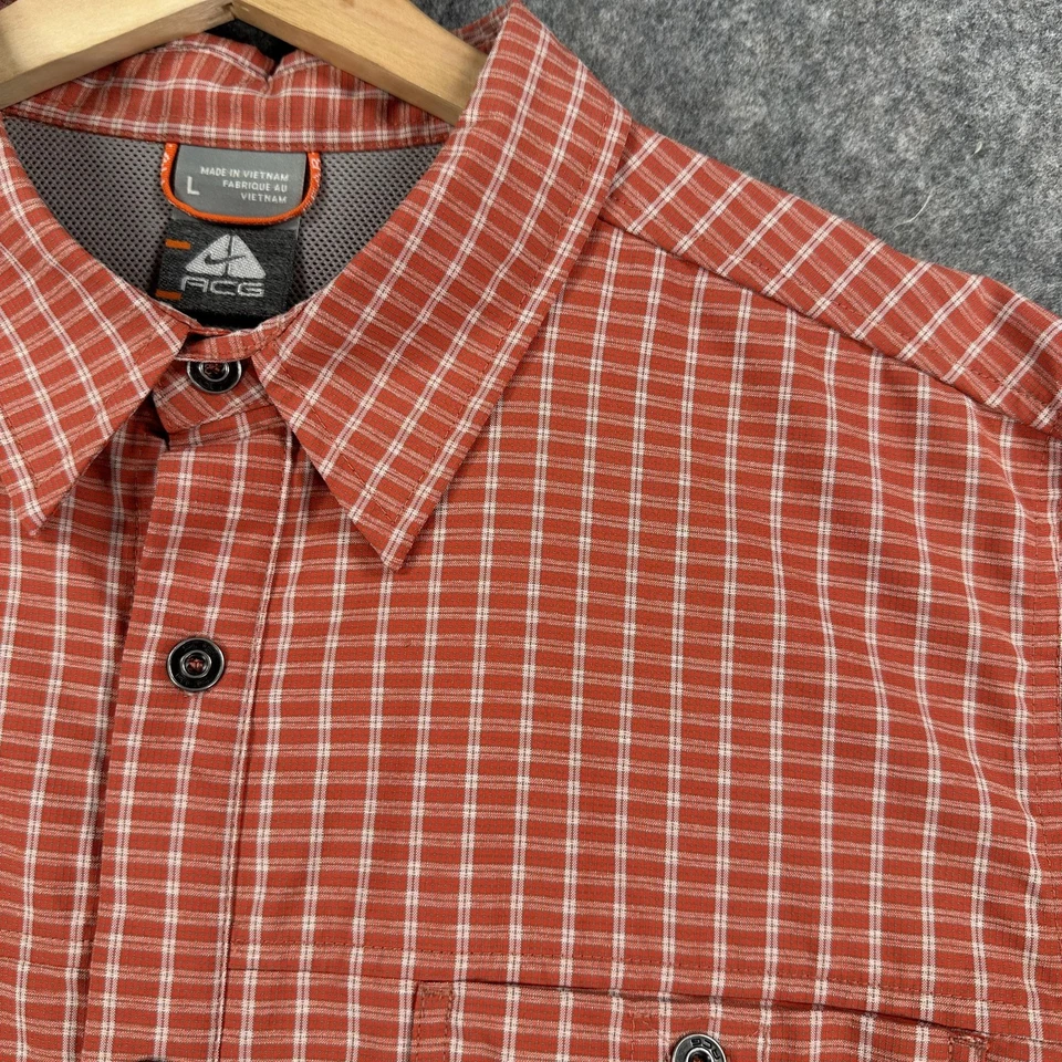 耐克 ACG 通风衬衫男式大号红色格子长袖纽扣远足尼龙 — 第 3/4 张图片