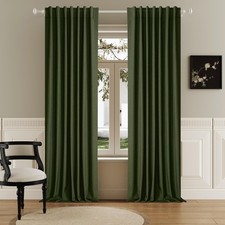 Olive Green Linen Full Blackout Curtains 108 Inch Length 2 Panels Set for Liv...