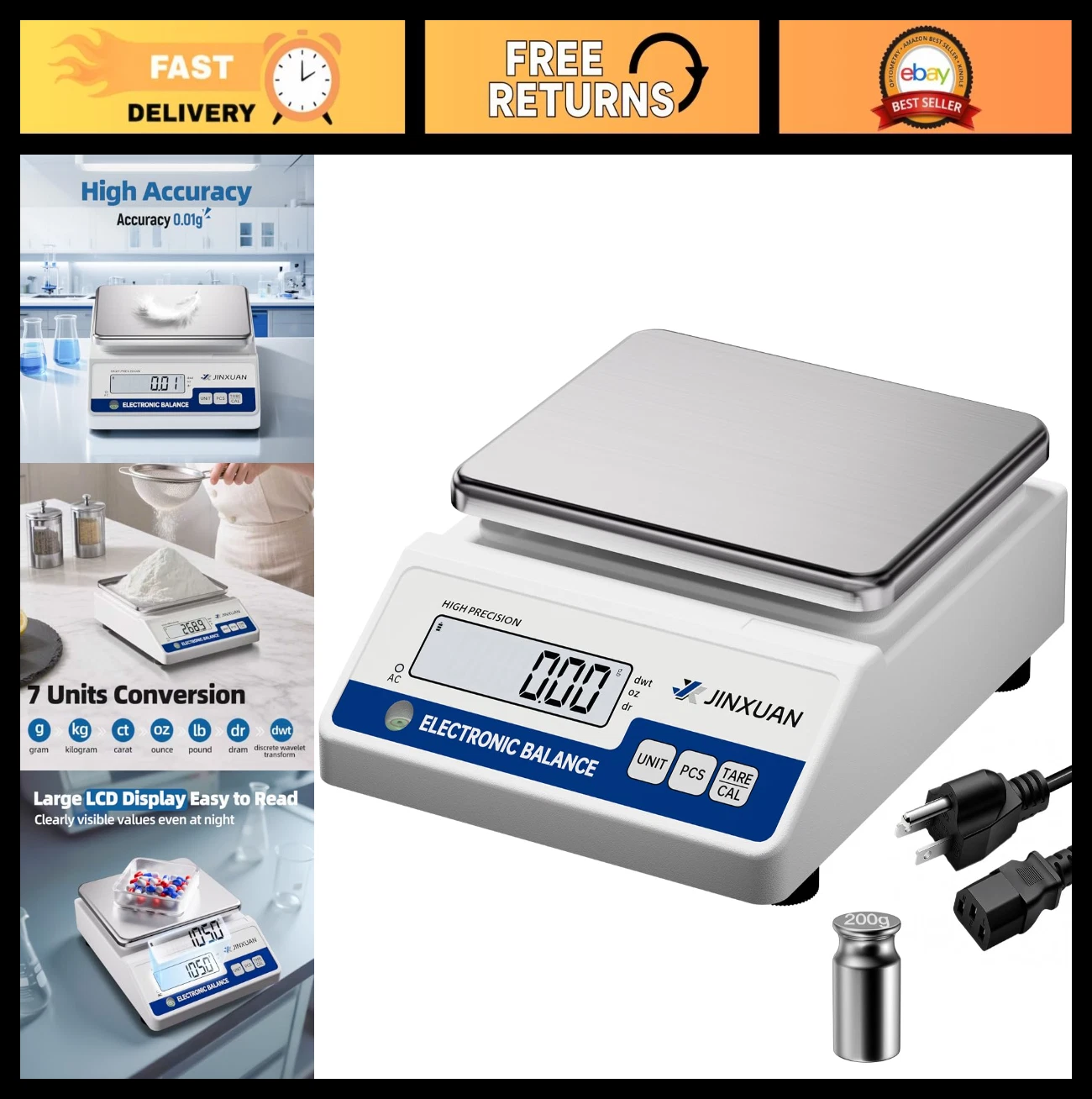 Precision Digital Lab Scale 0.01g Accuracy 1000g - Jewelry, Gold, Chemistry, Kit