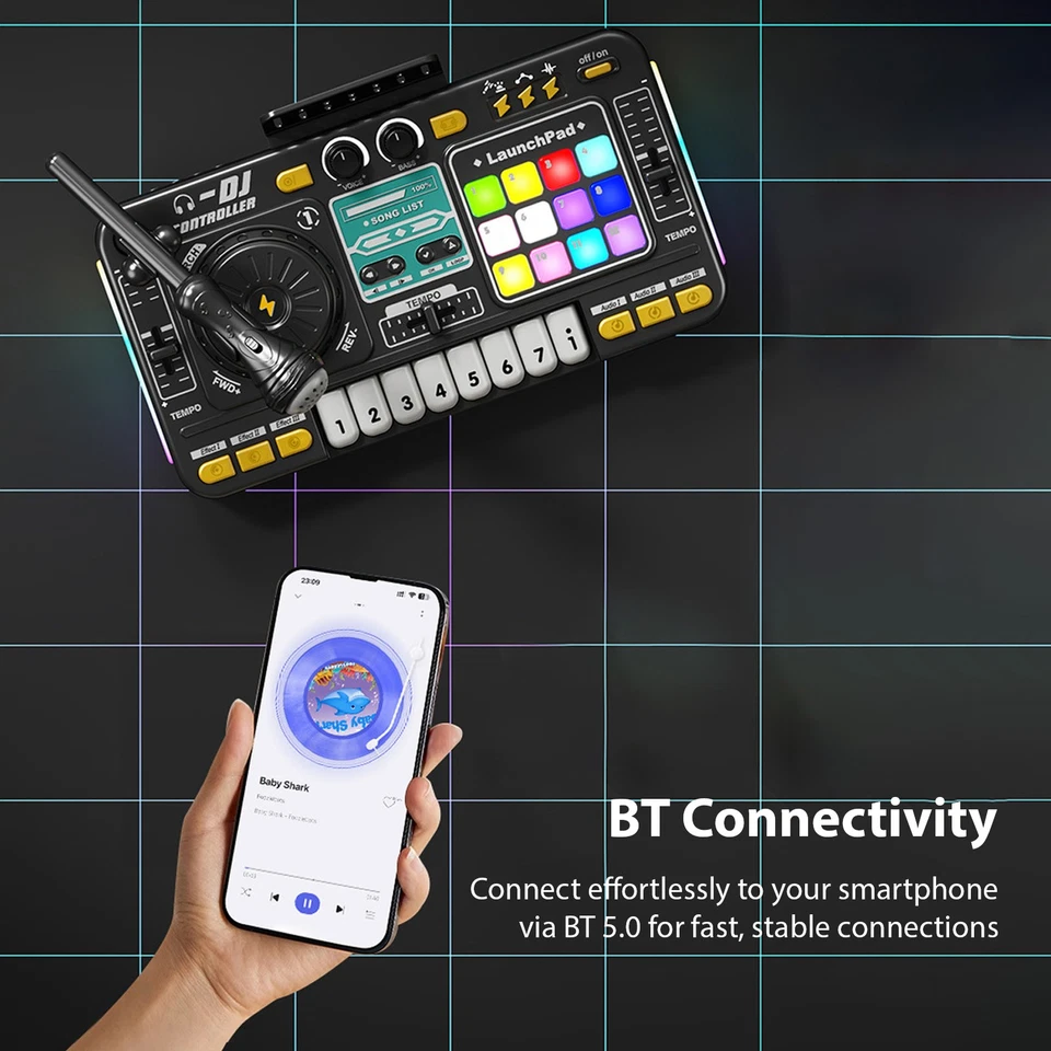 Musical DJ Set For Kids Turntable Multi Functional DJ Controller With Mic JQHY - Image 2 of 4