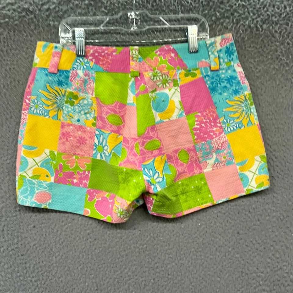 Shorts feminino vintage Lilly Pulitzer 2 verde floral patchwork praia chino - Imagem 2 de 4