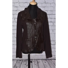 Michael Simon Women's Leather Lamb Skin Cardigan Sweater Chocolate Brown