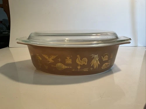 Vintage Pyrex #045 34 Gold Brown Early American 2.5 Qt Casserole  Lid 945 C 36