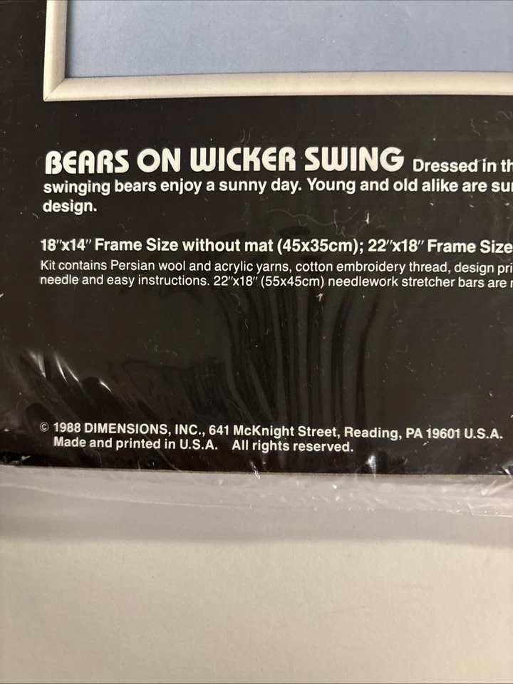 Bears Wicker Swing Dimensions #2350 Vintage Needlepoint Pattern NEW complete Kit - Image 4 of 4