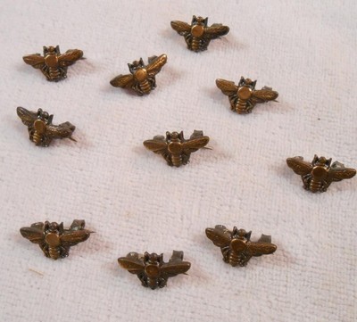 10 Vintage Small Bronze Insect Pins - Honey Bees